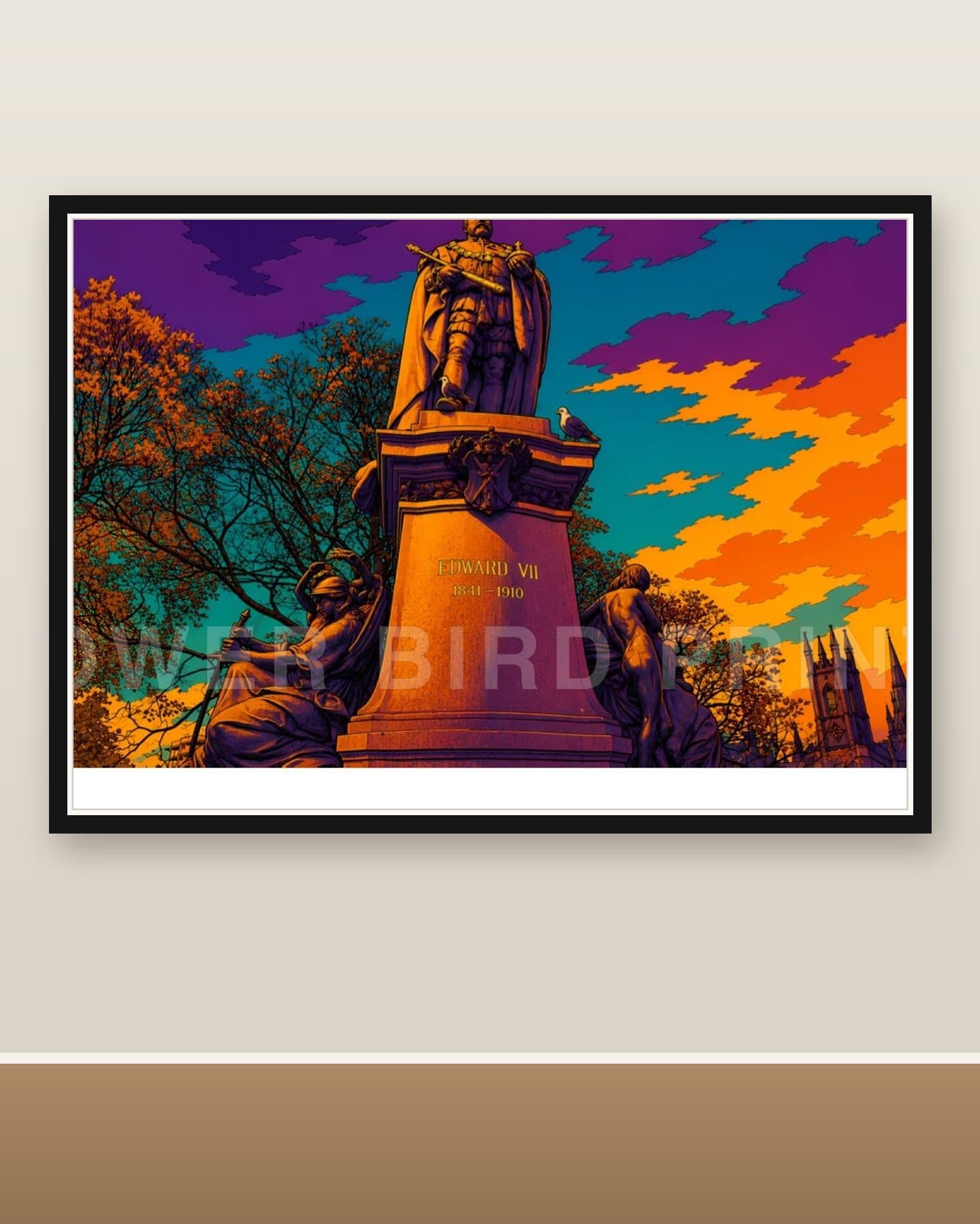 Edward VII Statue Aberdeen graphic art print in violet, orange and teal